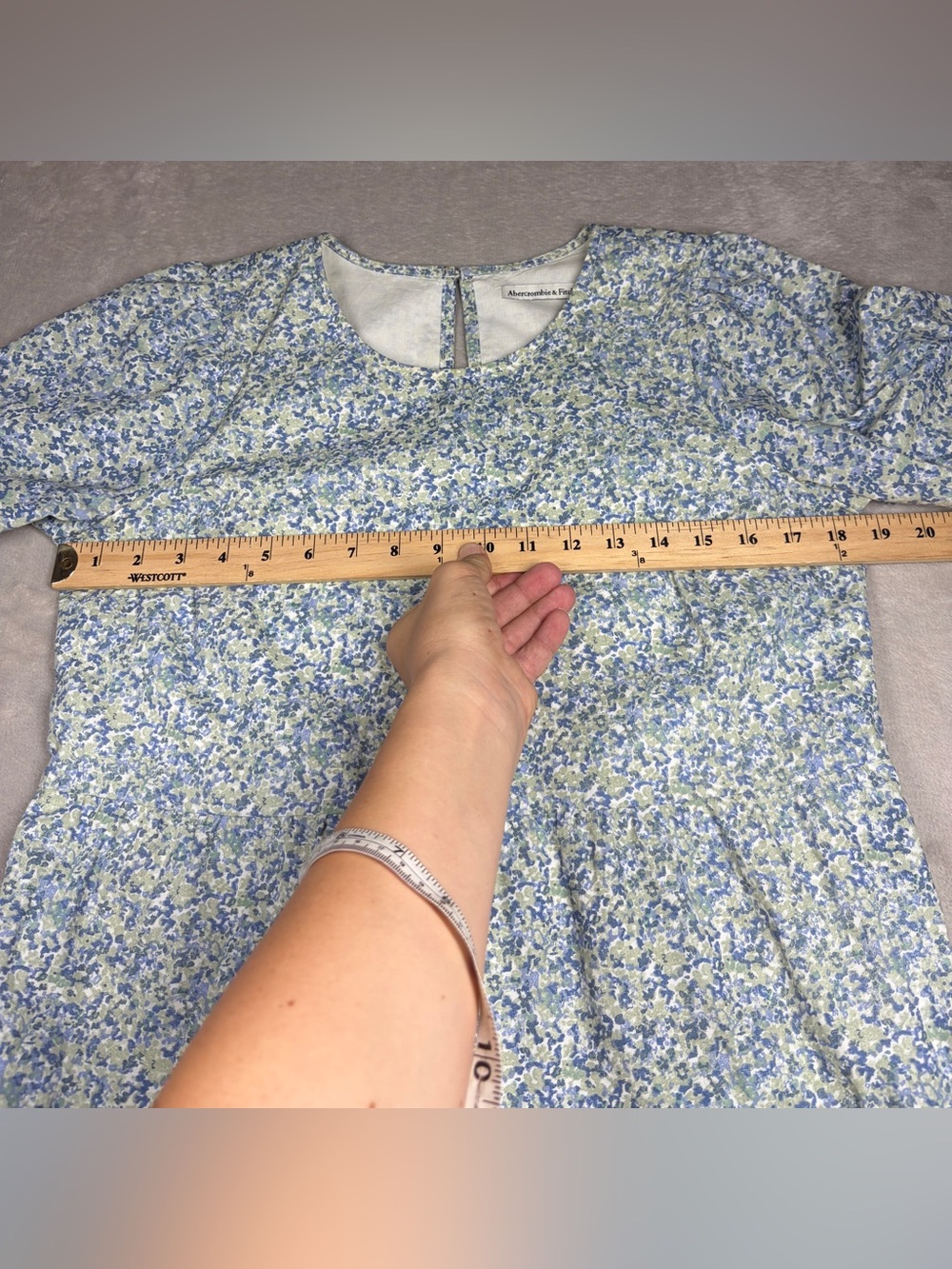 Abercrombie & Fitch Floral Short Puff Sleeve Green Blue White Mini Dress Small - Picture 9 of 16